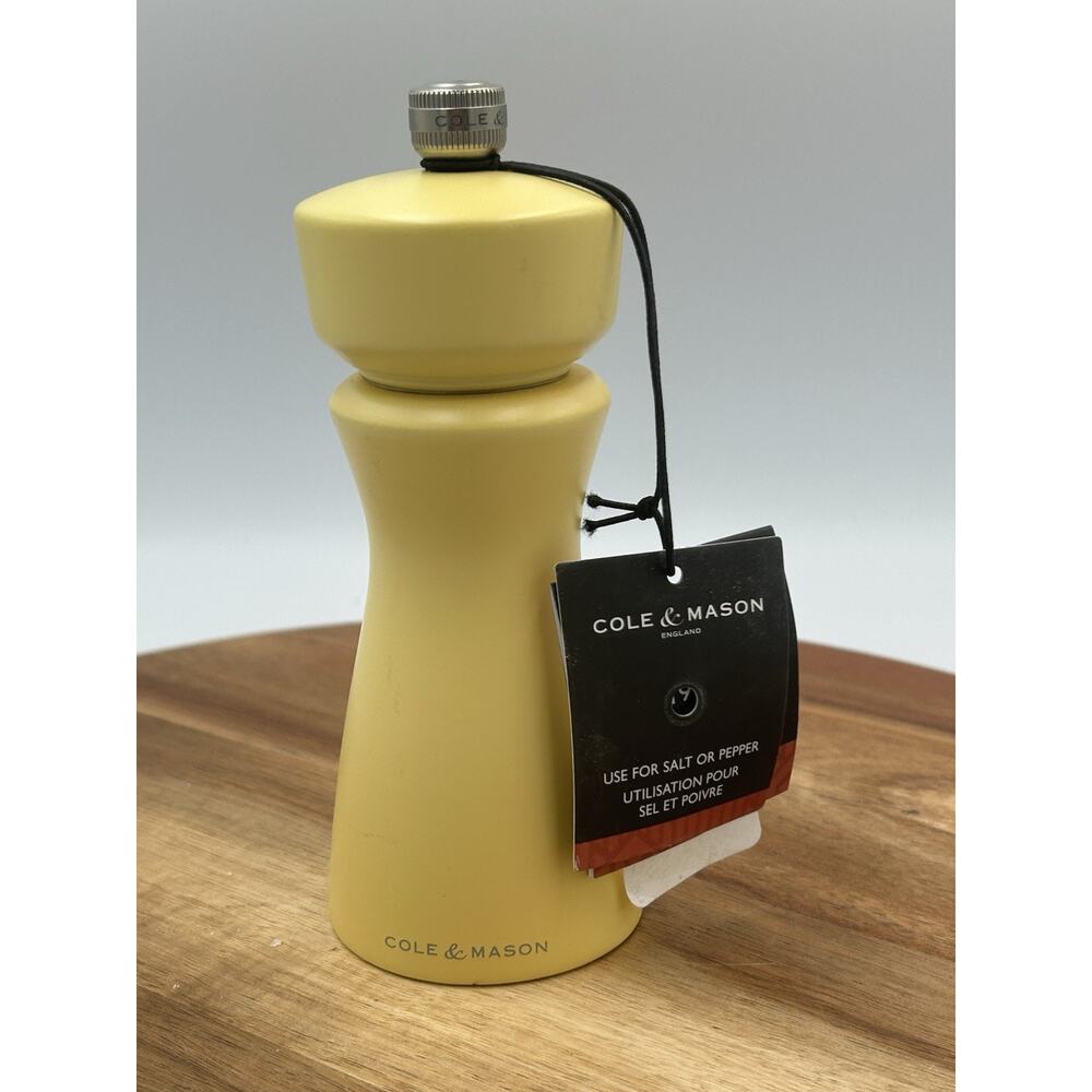 Cole & Mason Salt Pepper Grinder Mill 7” Butter Yellow Matte Wood Farmhouse NWT